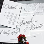 Sarah and Brett - Love the bold silver calligraphic font bleeding off the edges and Brooklyn map liner